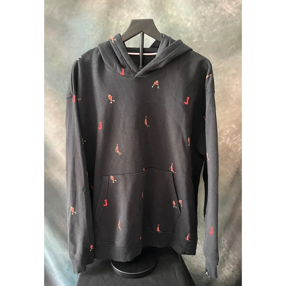 Jordan‎ Essential Hoodie Black Red Basketball Player Print Mens Sweatshirt XL